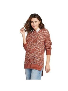 1Cozy Womens Long Sleeve Knit Sweater By Universal Thread In Rust & Beige